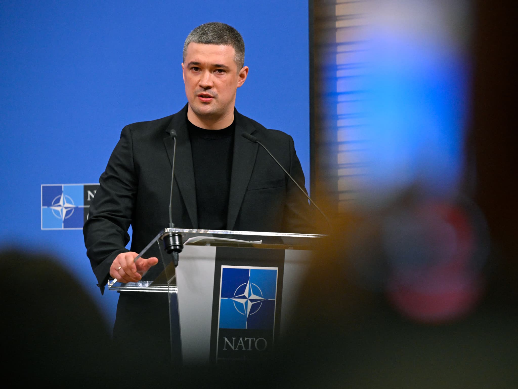 Mykhaïlo Fedorov s’exprime au siège de l’OTAN à Bruxelles, le 18 juin 2026.